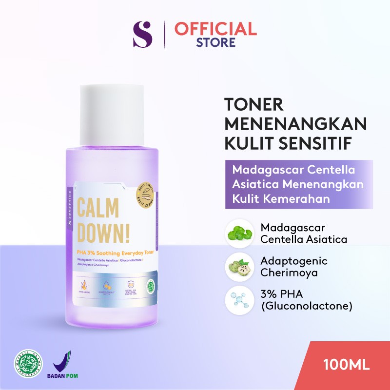 SOMETHINC Calm Down! PHA 3% Soothing Everyday Toner -Toner Menenangkan Mencerahkan Kulit Mengangkat Sel Kulit Mati