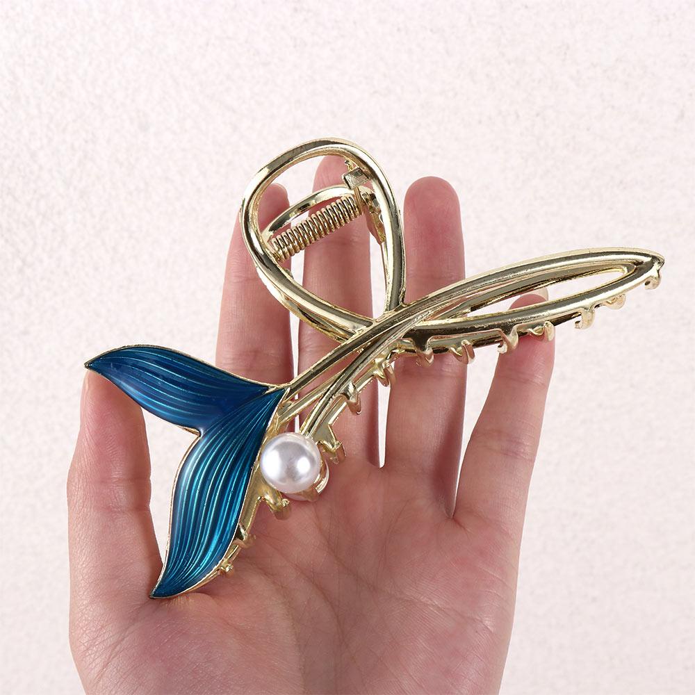 Agustina Biru Fishtail Hair Claw Besar Manis Berongga Hiu Klip Gadis Rambut Klip Geometris Hair Claw Aksesoris Rambut Perempuan
