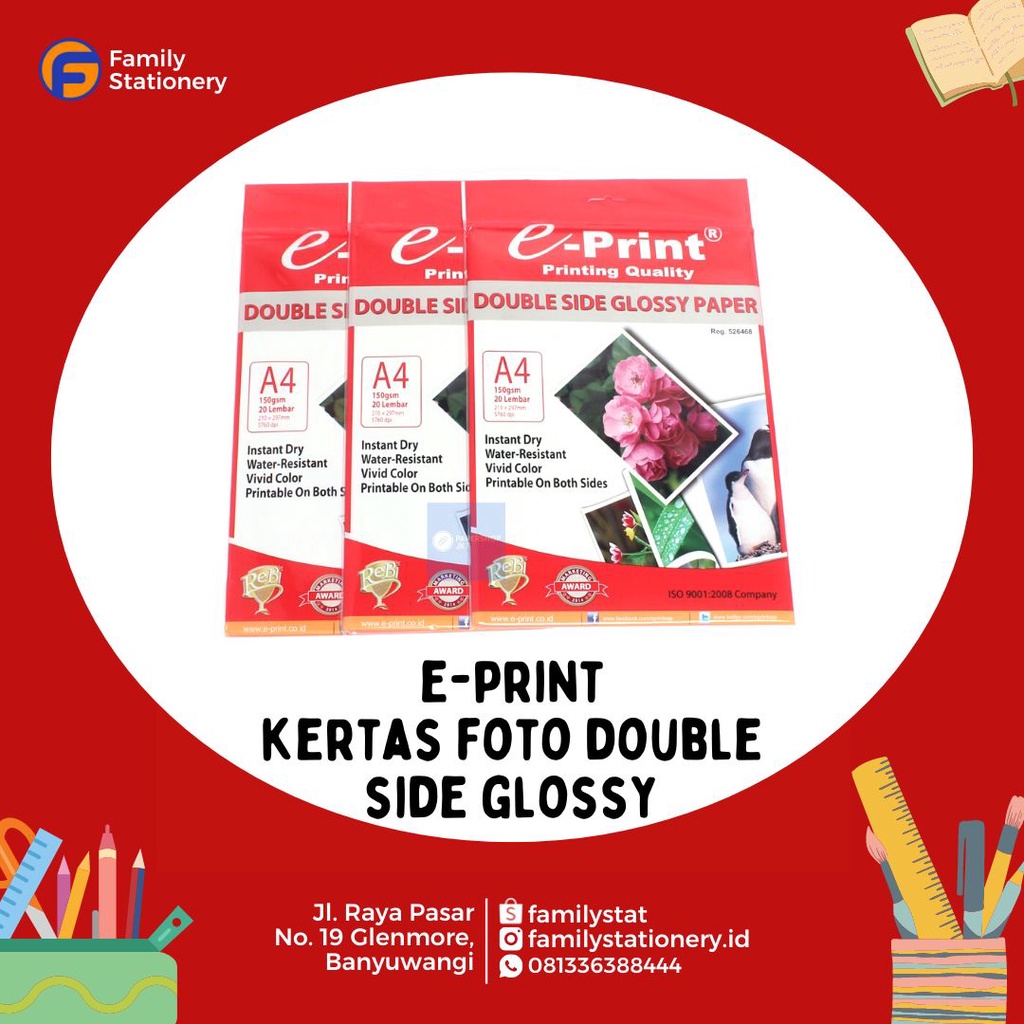 

E-PRINT Kertas foto Double side Glossy 150gsm A4 isi 20pcs