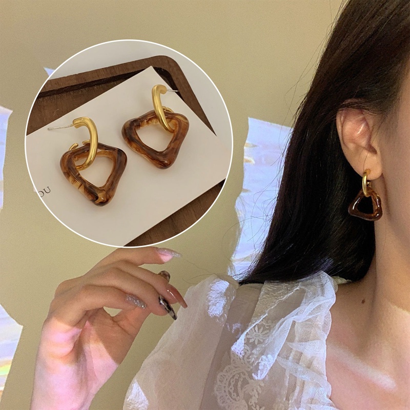 Fancyqube Anting S925 Silver Needle Akrilik Matte Bentuk Segitiga Model Hollow Untuk Wanita