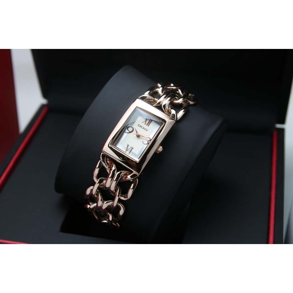 Jam tangan wanita fashion DKNY Square mini watch rantai stainless free box & batrai cadangan FORTUNA