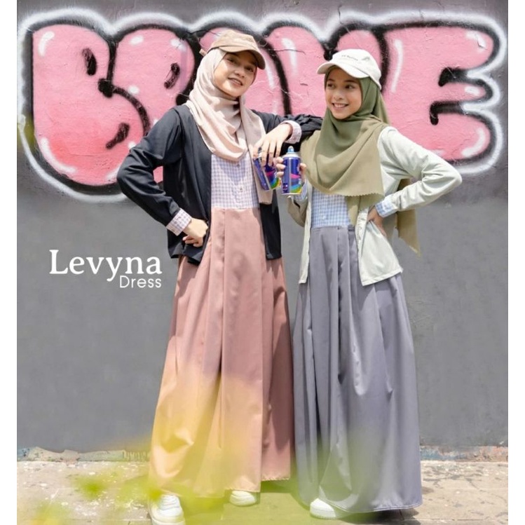 LEVYNA DRESS JILBRAVE | Gamis Stylish Model Outer Ribbed Knit menyatu dengan inner Katun motif Kotak