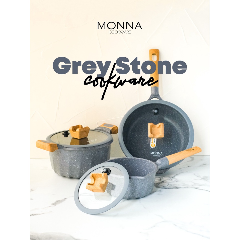 Panci Set Grey Stone Monna Cookware / Wajan / Panci Monna Free Sutil