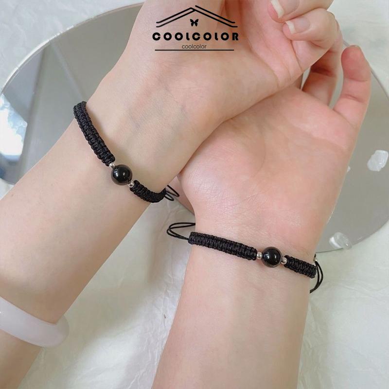 COD❤️Gelang Tenun Pasangan Obsidian Rasa Desain Niche Temperamen Sederhana Tali Gelang Kristal- cl