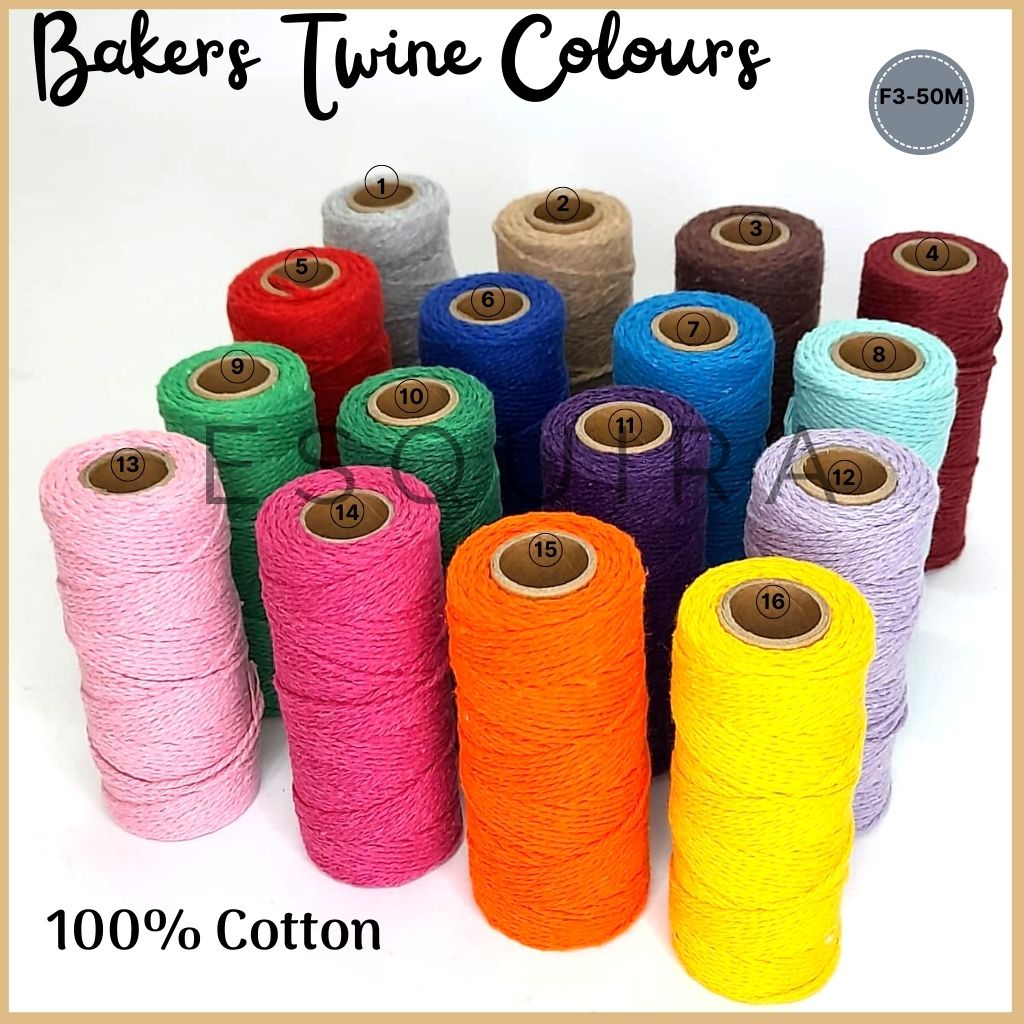 Bakers Twine 100% Cotton /Benang String Solid Color/ Tali DIY F3-50M