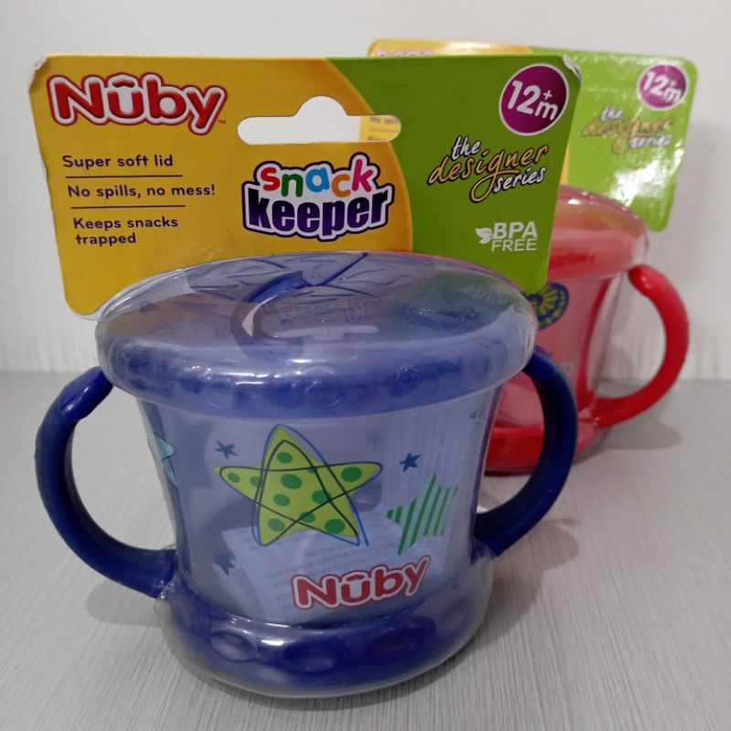 ori original nuby snack keeper tempat penyimpanan makanan bayi with Lid bpa free biskuit jajan anak baby aman anti tumpah berantakan travel usage go peralatan utesil toddler toddlers hadiah kado ultah camilan