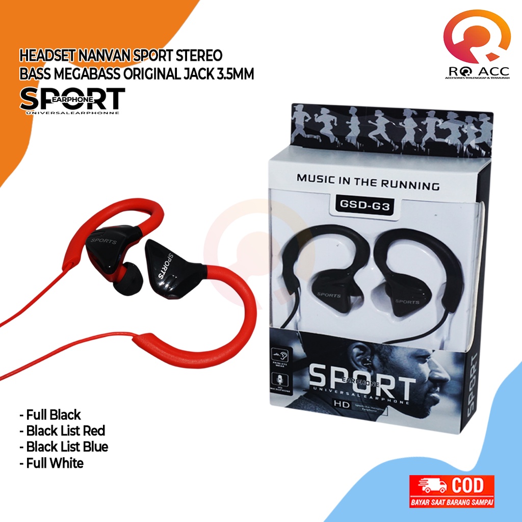[RO ACC] NVN-HF8 HEADSET NANVAN SPORT STEREO BASS MEGABASS ORIGINAL JACK 3.5MM UNIVERSAL