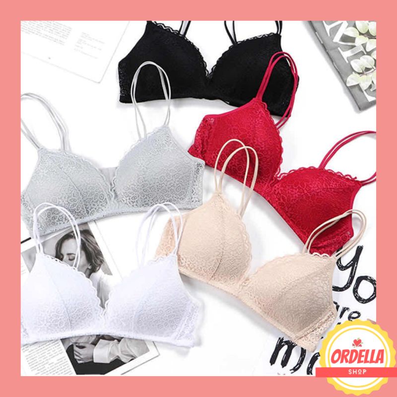 ORDELLASMD BR020 Pakaian Fashion Wanita Modern Model Brukat Motif BH Import Bra Tanpa Kawat 36 / 38