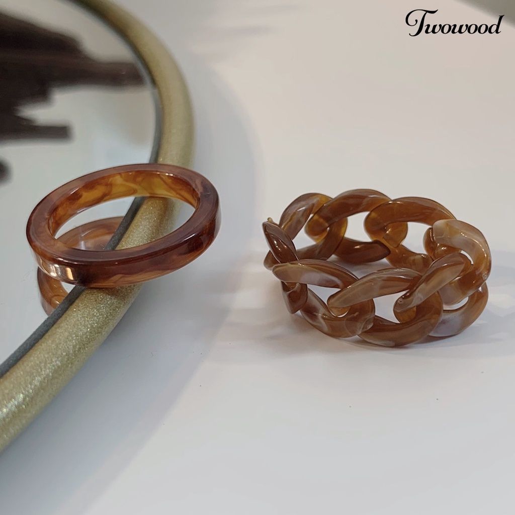 2pcs Cincin Jari Bahan Resin Warna-Warni Gaya Retro