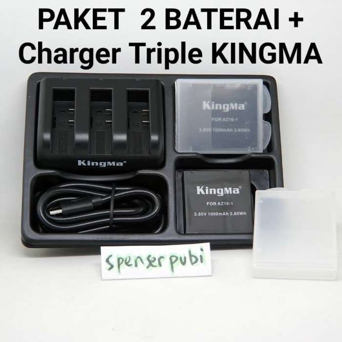 Paket 2 Baterai Yi 4K & Triple Charger Kingma Xiaomi Yi 4K YiCam 2 4K
