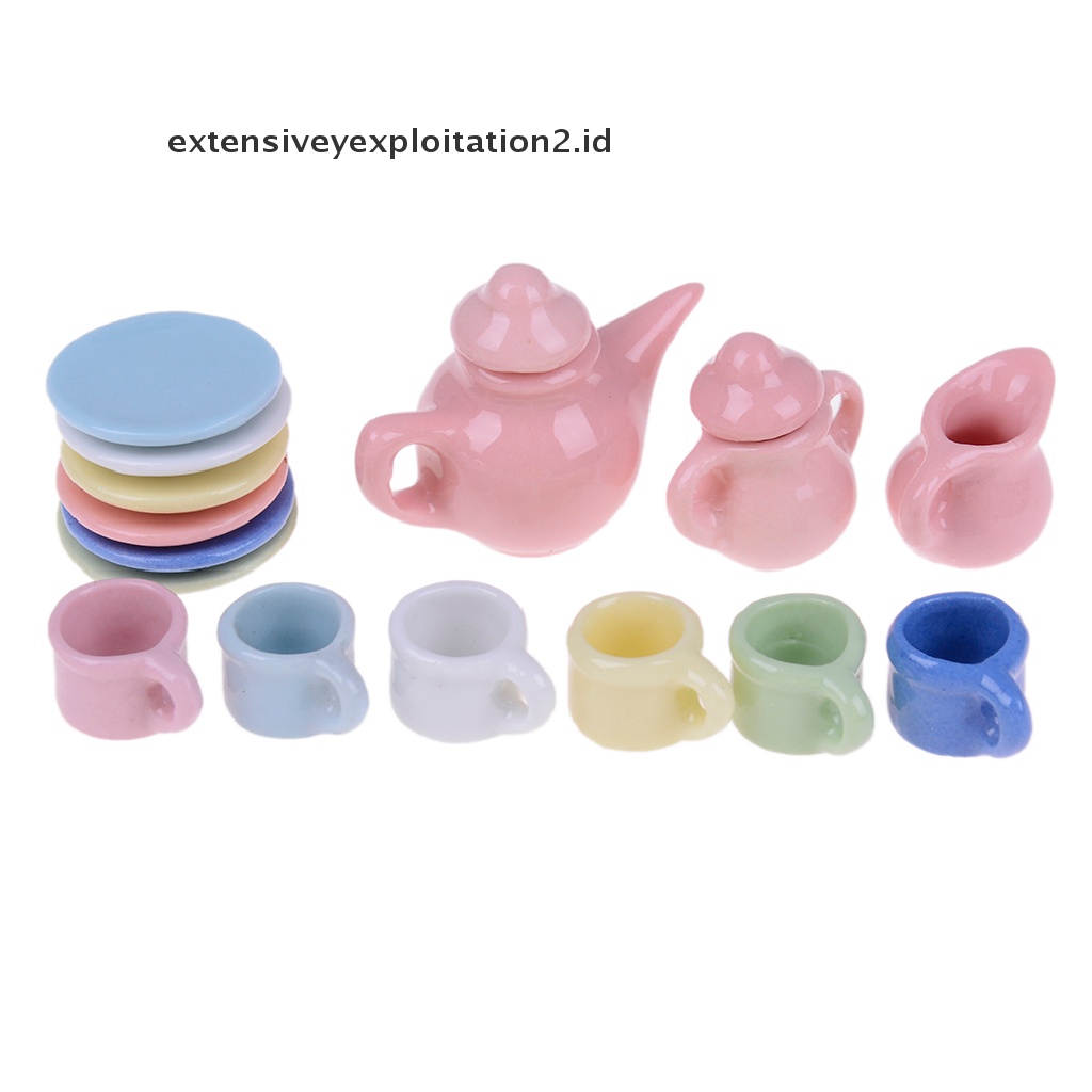 15pcs / set Mainan Miniatur Teko Teh Bahan Keramik Warna-Warni Untuk Aksesoris Rumah Boneka 1: 12