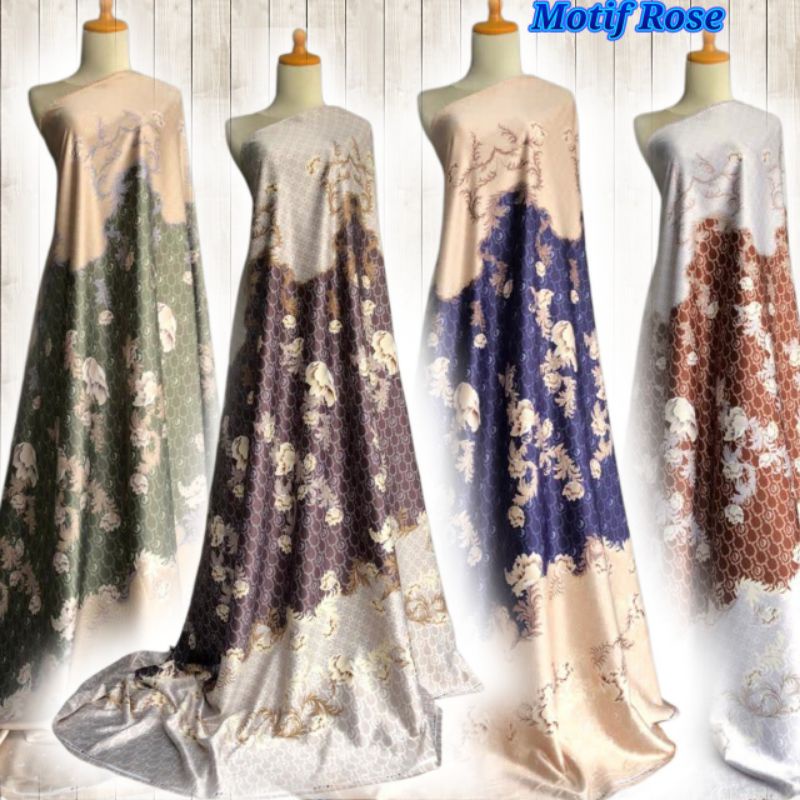 Kain Dr Silk Mengkilap Motif Rose Flower harga untuk setengah meter