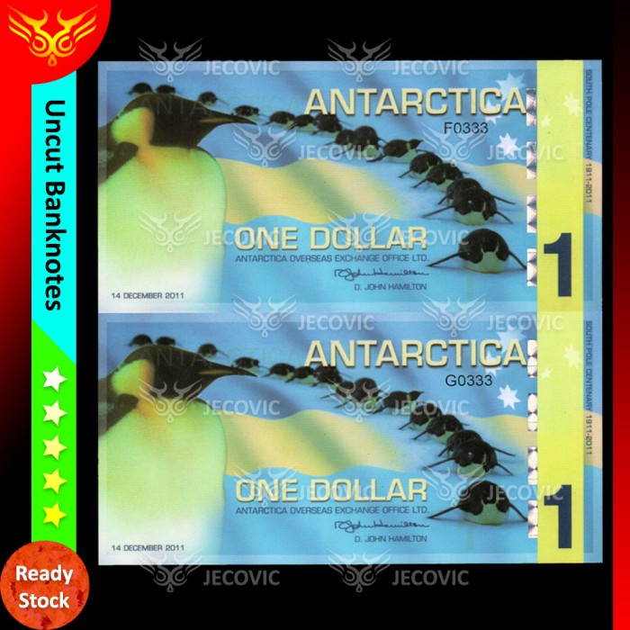Uncut X2 Polymer ANTARCTICA 1 Dollar 2011, Uang Asing