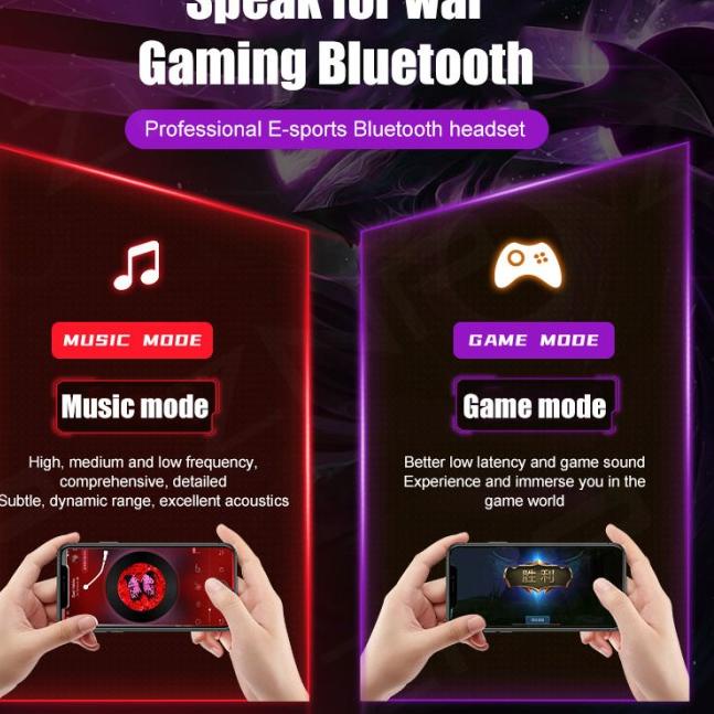 ()T33 Baru Wireless Gaming Headset Bluetooth 5.1 Earphone - Hitam