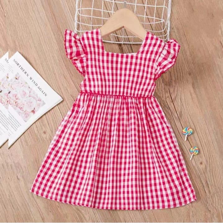 Jimmedy.id - Dress Anak Perempuan Pola Kotak Bahan Katun Untuk Usia 3-7 Tahun