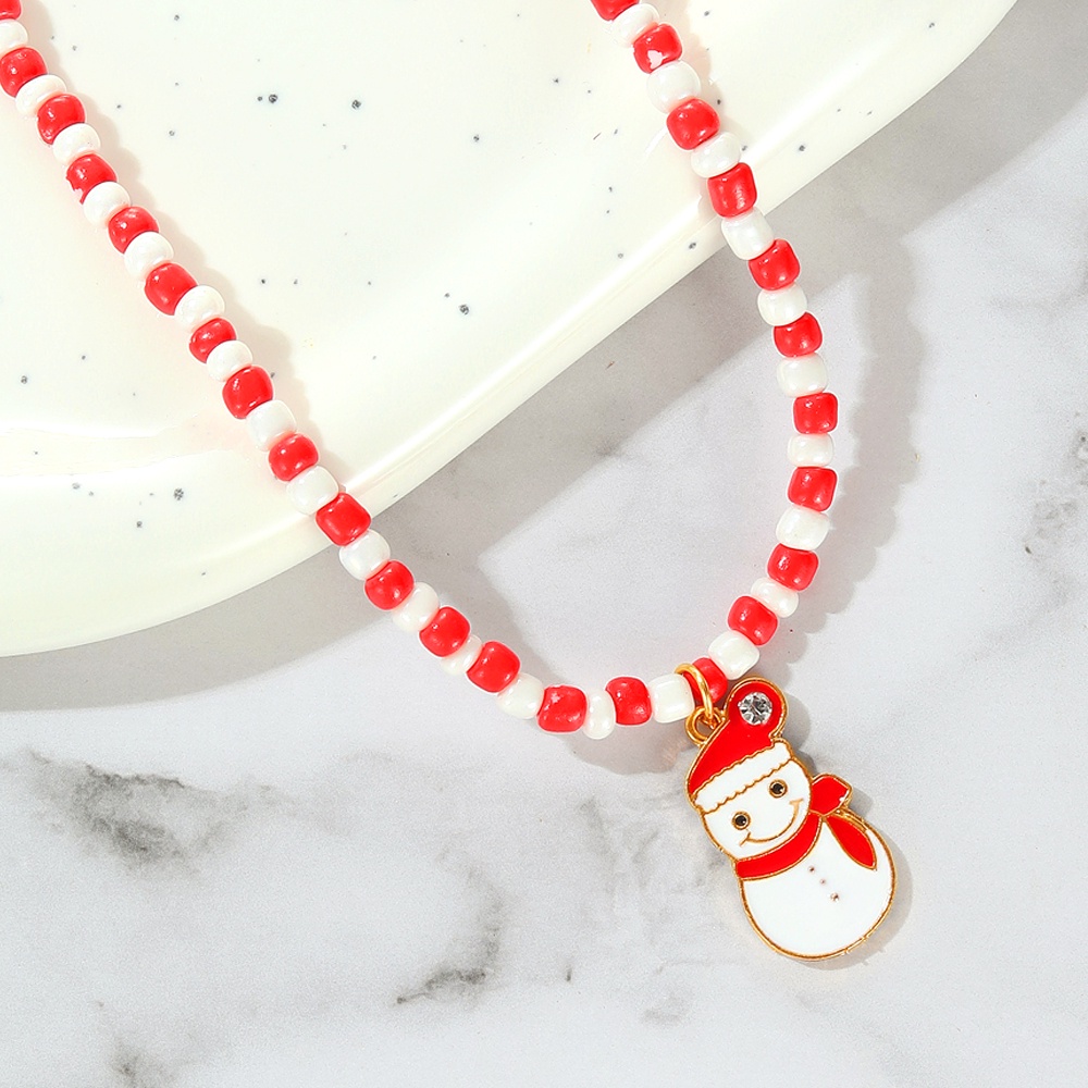 Kalung Klavikula Manik-Manik Warna-Warni Desain Santa Claus Pohon Natal Snowman Untuk Pria Dan Wanita
