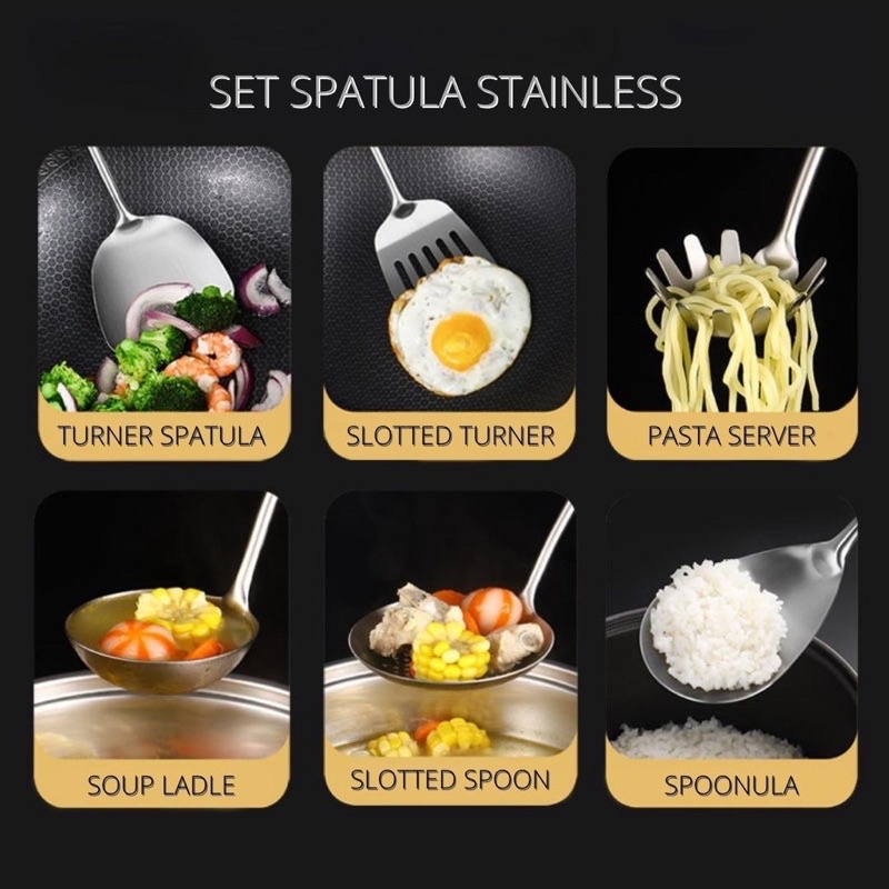 SPATULA SUTIL SET STAINLESS STEEL 4IN1 - SENDOK PENGGORENGAN - SODET TEBEL ANTI KARAT - ALAT KITCHENWARE