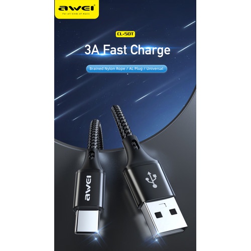 Kabel Charger AWEI Fast Charging Data Cable USB to C 3A CL-50T