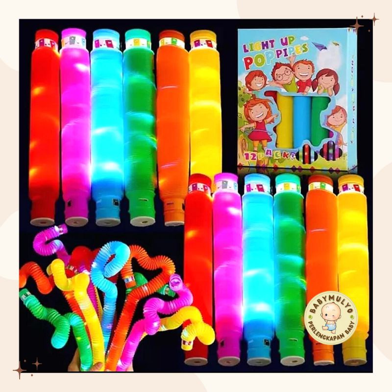 Mainan Viral Light Up Pop Pipes LED Mainan Anak Lampu Stick Pipa Fidget