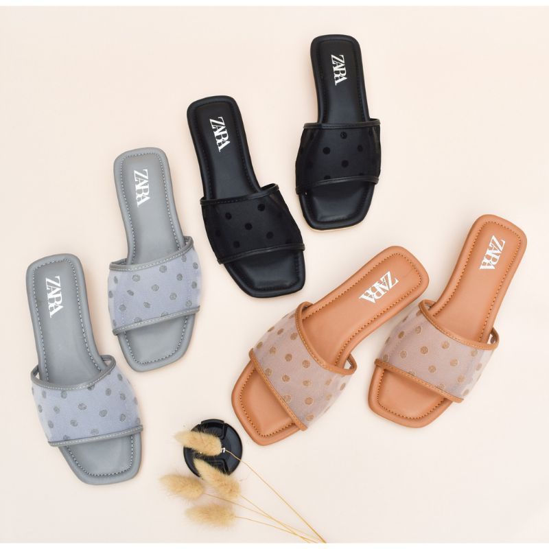 Sandal Flat Wanita Teplek Slop ZR Polkadot