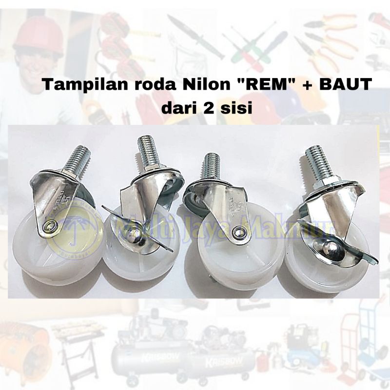 Roda Nilon Rem 2&quot; Inch Baut/ Kastor Caster Trolley Gepeng