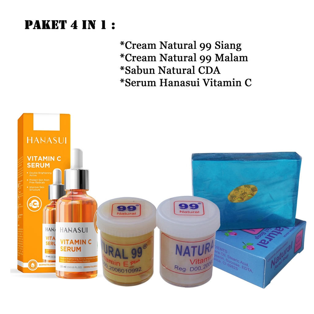 PAKET 4IN1 CREAM NATURAL 99 ORIGINAL BPOM ( Cream Siang + Cream malam + Sabun + Serum Vitamin C )
