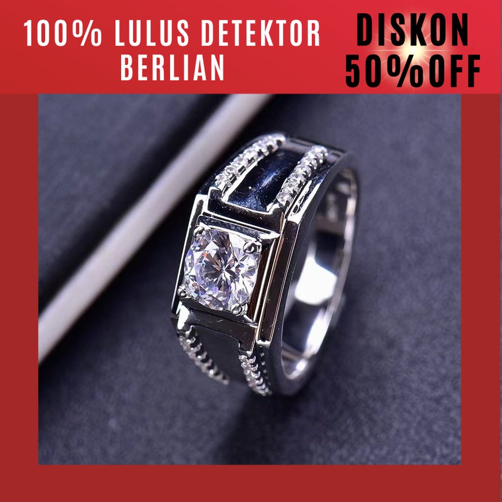 【 100% asli moissanite, bisa jual kembali toko emas lain】Queen Jewel Cincin Pertunangan Pria 1 Ct Mo
