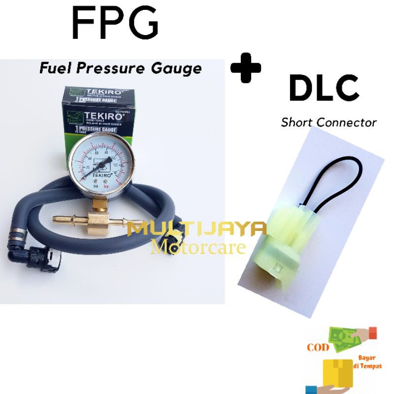 DLC MERAH Paket Fuel Pump Tester UNIVERSAL Alat Pengukur Tekanan Pompa Bensin + DLC Short Connector