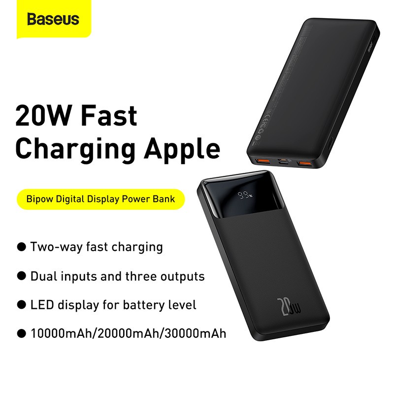 Baseus Original Powerbank Bipow Digital Display 10000mAh 20W 3A Fast Charging Quick Charge Power Bank 10000 mAh Ori