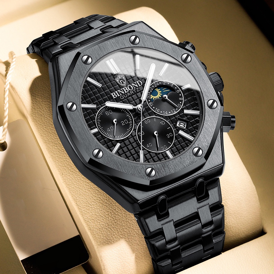 Jam Tangan Pria Original Stainless Impor Binbond B0161 Tahan Air Business Kasual Tanggal auto date