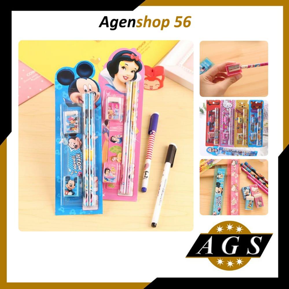 

[AGS] Alat Tulis Set Mini Stationary Set Sekolah 5 in 1 Pensil Set Karakter
