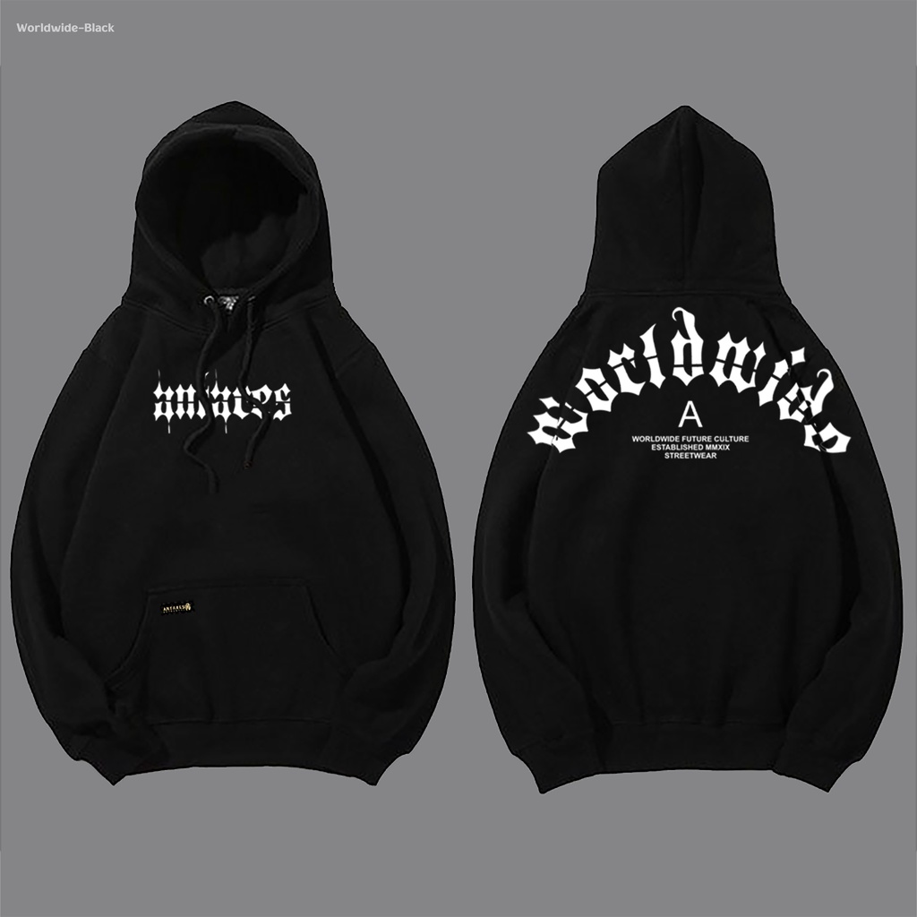 SWEATER HOODIE PRIA DISTRO ANTARAES AHTHENTIC SIZE L-XL WORLDWIDE BLACK