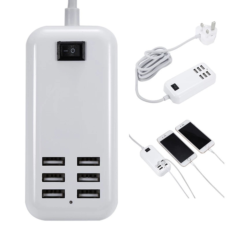 Actual【COD】Charger Adaptor 6port 30W Travel Adaptor Usb Charger 6A Rapid Charging Station Mobile Phone Desktop Travel Hub Connectors Extension Sock