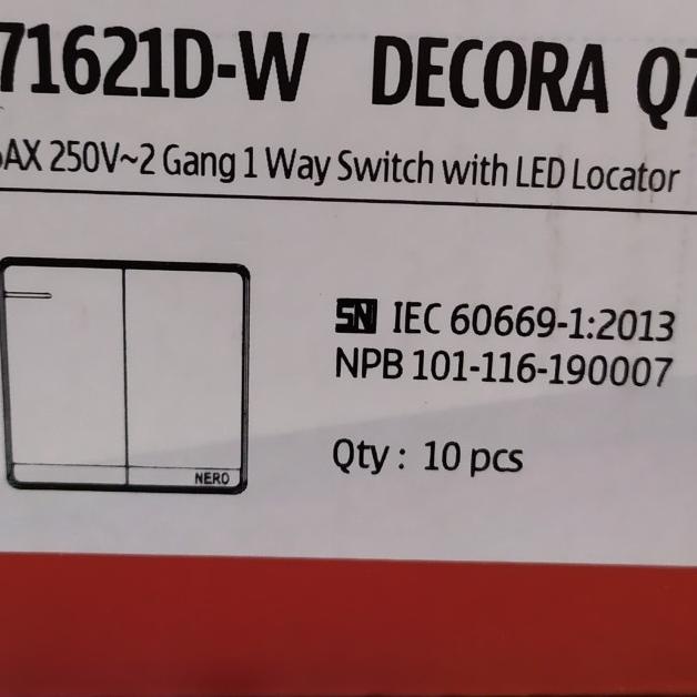 saklar Nero decora white 2 gang seri with led
