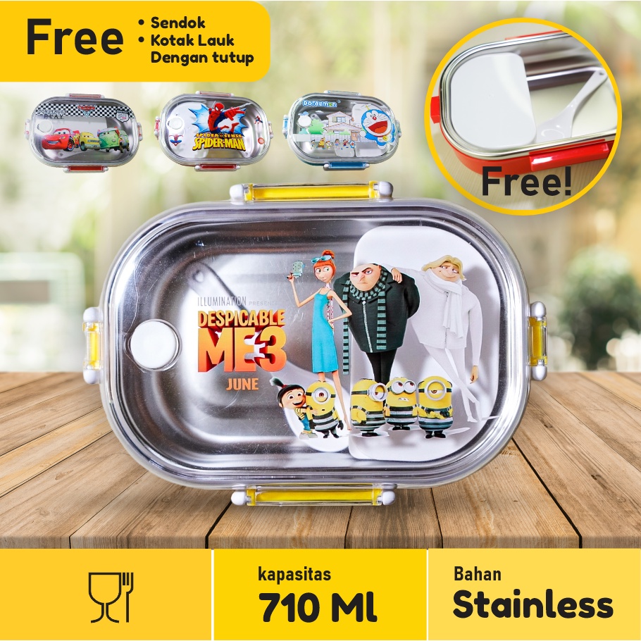 Tempat Makan Kotak Bekal Microwavable Lunch Box Kotak Makan Karakter Anak-anak Stainless PP+201