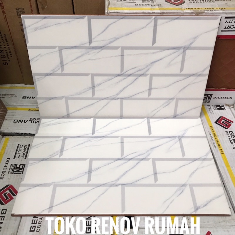 keramik dinding 25x40 bata putih motif carara (mengkilap) / keramik dapur/ keramik kama mandi