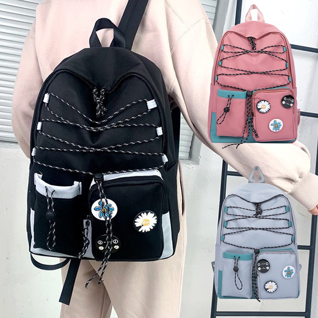 【Ready Stock】Tas wanita Tas siswa Ransel ransel tas gaya korea yang trendi Tas laptop【COD】Berisi lencana