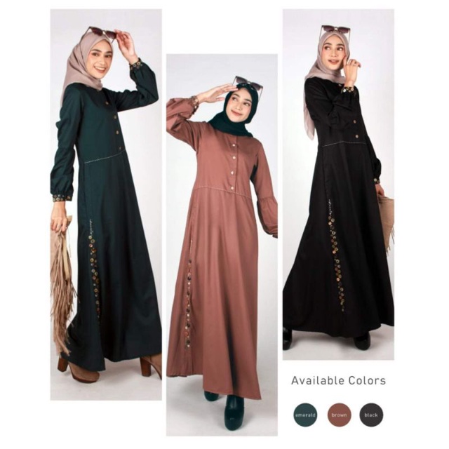 gamis wanita dewasa by dannis collection/dannis hitam,coklat dan emerald terbaru