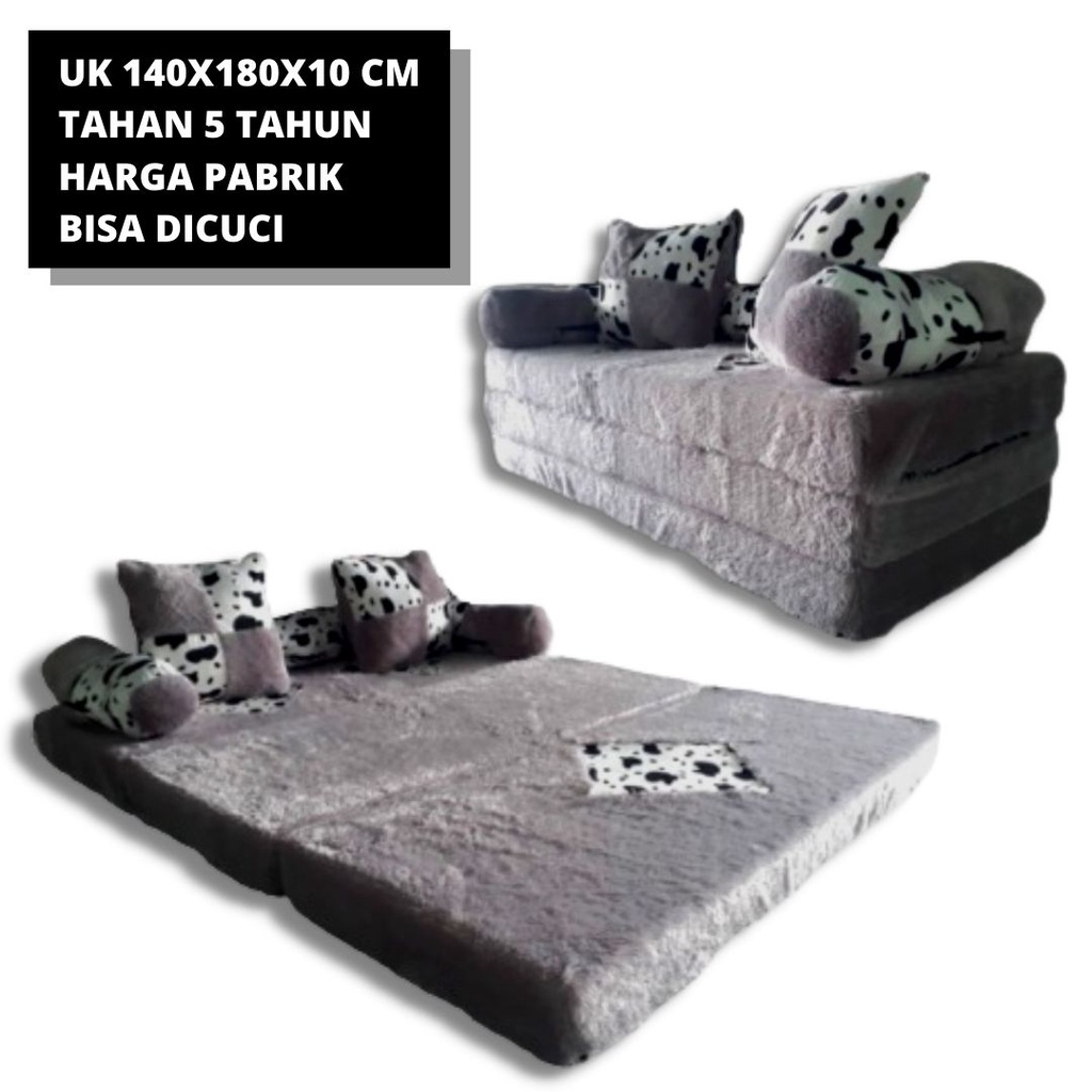 [Kingcoin] Sofa Bed Minimalis Karakter Kasur Busa Bulu Rasfur Lipat Abu Abu