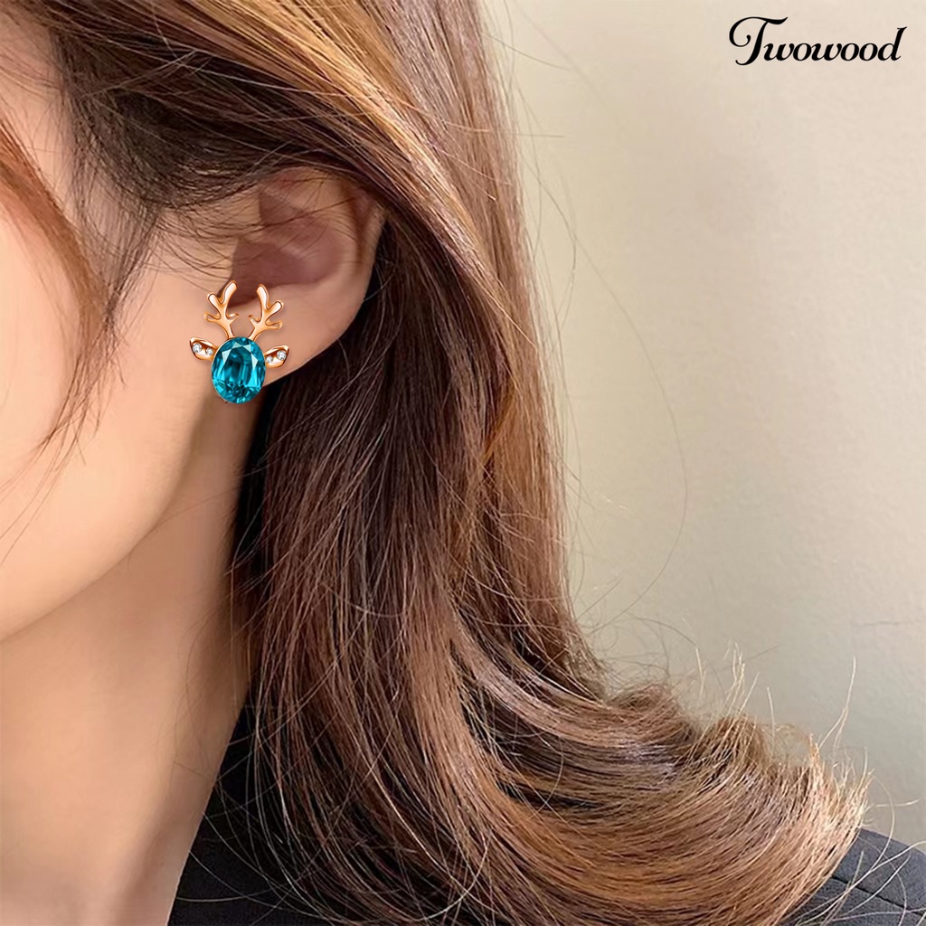 2pcs Anting Stud Desain Tanduk Rusa Aksen Berlian Imitasi Gaya Boho Untuk Wanita