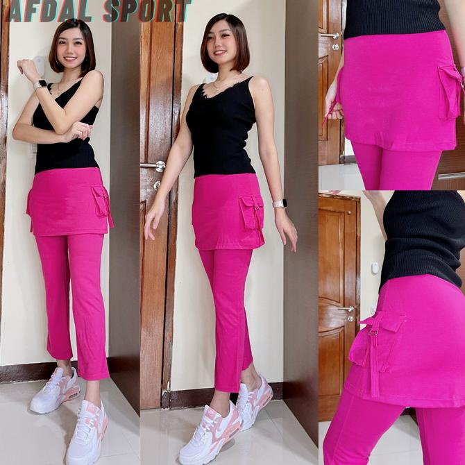 Celana Senam Wanita Rok Kantong/Celana Aerobic Gym Sepeda Rok Kantong