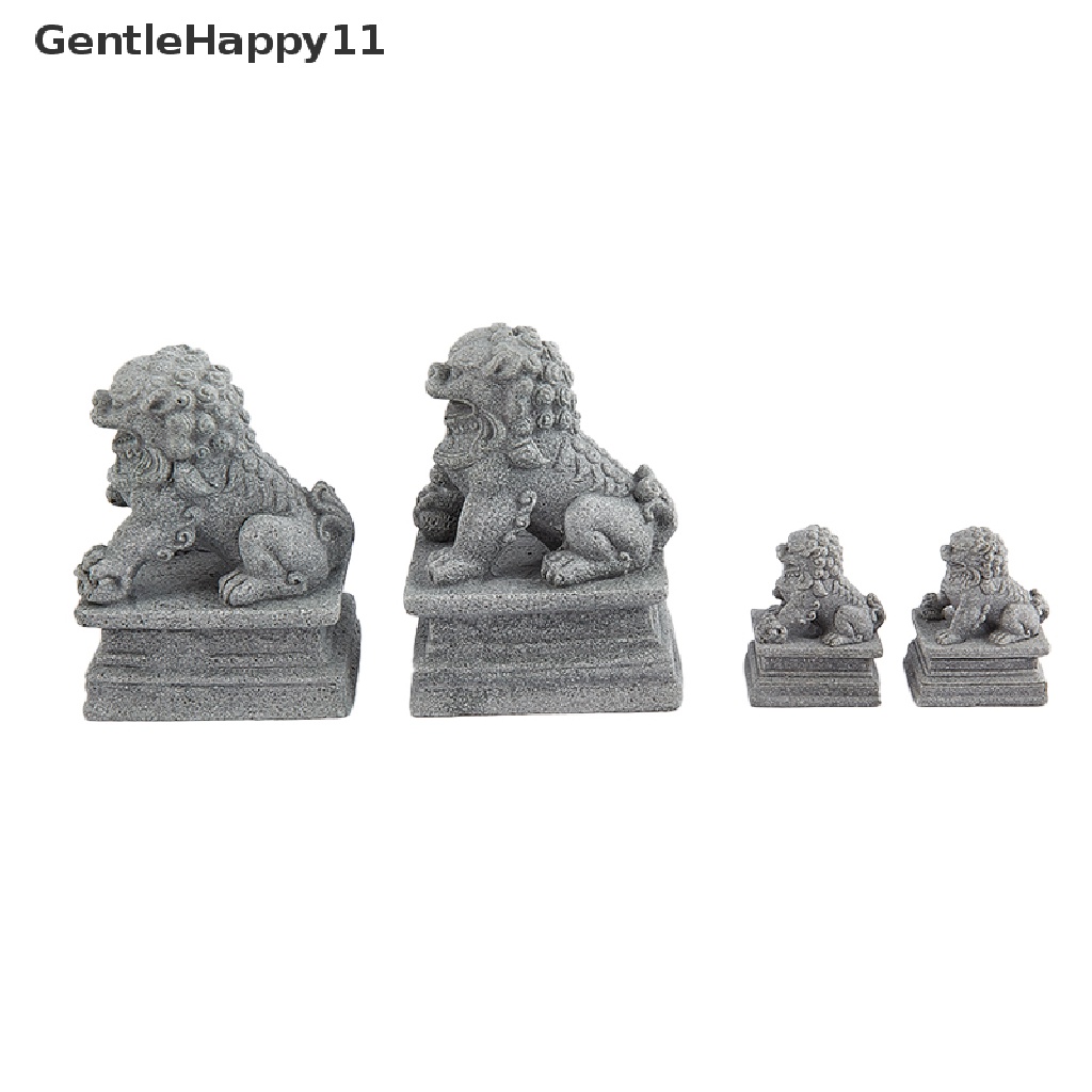 Gentlehappy 2Pcs Mini Stone Lion Decor Gaya Cina Patung Singa Desktop Feng Shui Perhiasan id