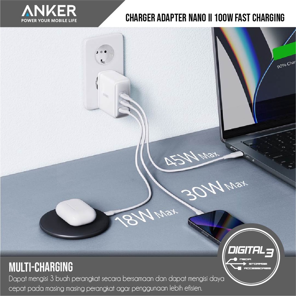 Anker 736 Charger 100W Nano II Gan 2 PD 3 Port USB C + A PPS SFC A2145