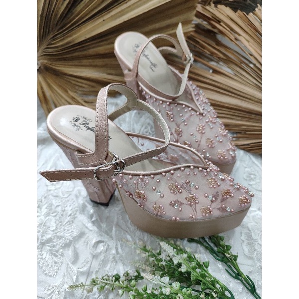 sepatu wanita wedding pesta rosegold markelly tali 12cm tahu