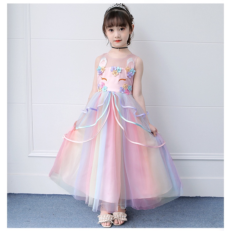 4T-13T Natal LONG DRESS UNICORN ANAK IMPOR/ GAUN UNICORN ULANG TAHUN TUTU ANAK UNICORN PANJANG