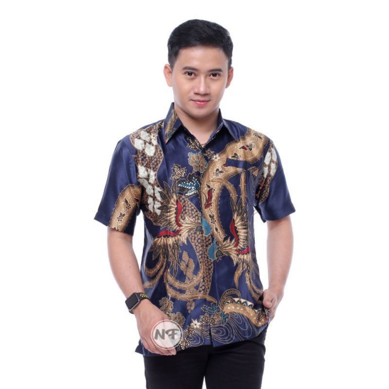 KEMEJA BATIK Pria SIZE 3XL 4XL 5XL  SEMI SUTRA SILKY PREMIUM BERFURING LENGAN BATIK PEKALONGAN FASHION PRIA