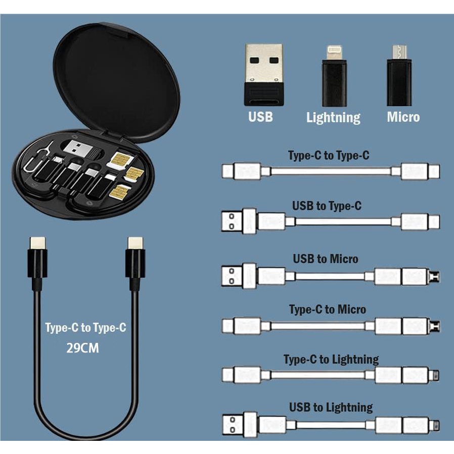 Kotak Kabel Charger USB 6 in 1 Multifungsi Portable Untuk Travel