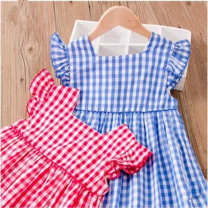 Jimmedy.id - Dress Anak Perempuan Pola Kotak Bahan Katun Untuk Usia 3-7 Tahun