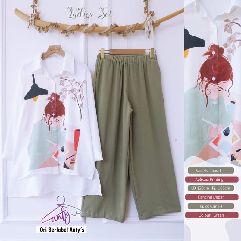 Ladies Set Baju Setelan Wanita Kekinian Setelan Terbaru One Set Jumbo Ld120cm Bahan Crinkle Fashion Outfit Korean Style