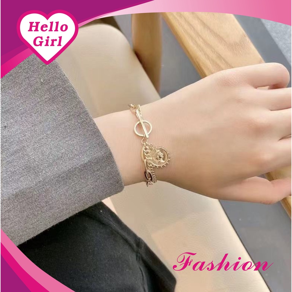 (Hello Girl)G08 Gelang Emas Model Terbaru 2 Layer Rantai Wanita Import